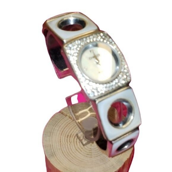 Chico's brand wrap around bangle style watch faux mother of pearl and gems - Picture 4 of 6